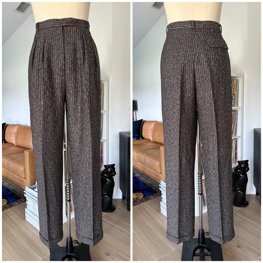 Vintage Made in France Brown Tweed High-Waist Trousers